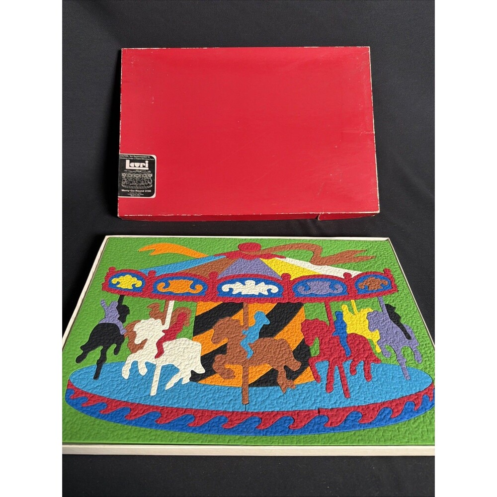 Vintage Lauri Merry Go Round / Carousel #2180 Foam Puzzle Complete 71 pc w/ Box